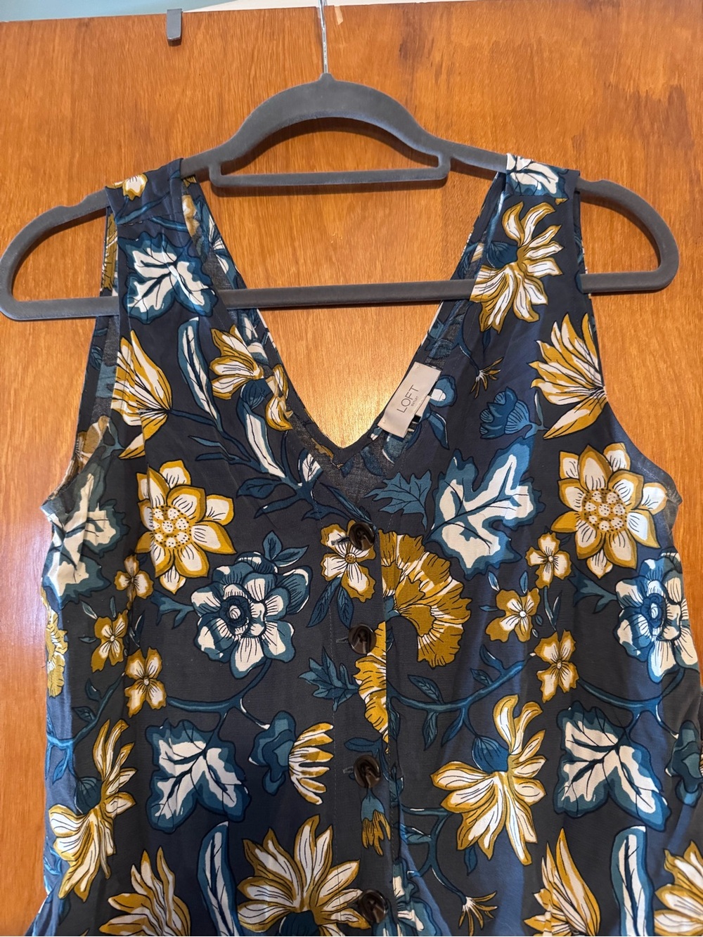 LOFT Navy Floral Button-Front V-Neck Tank